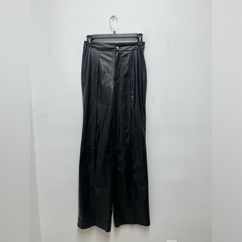 Black long flare leather pants